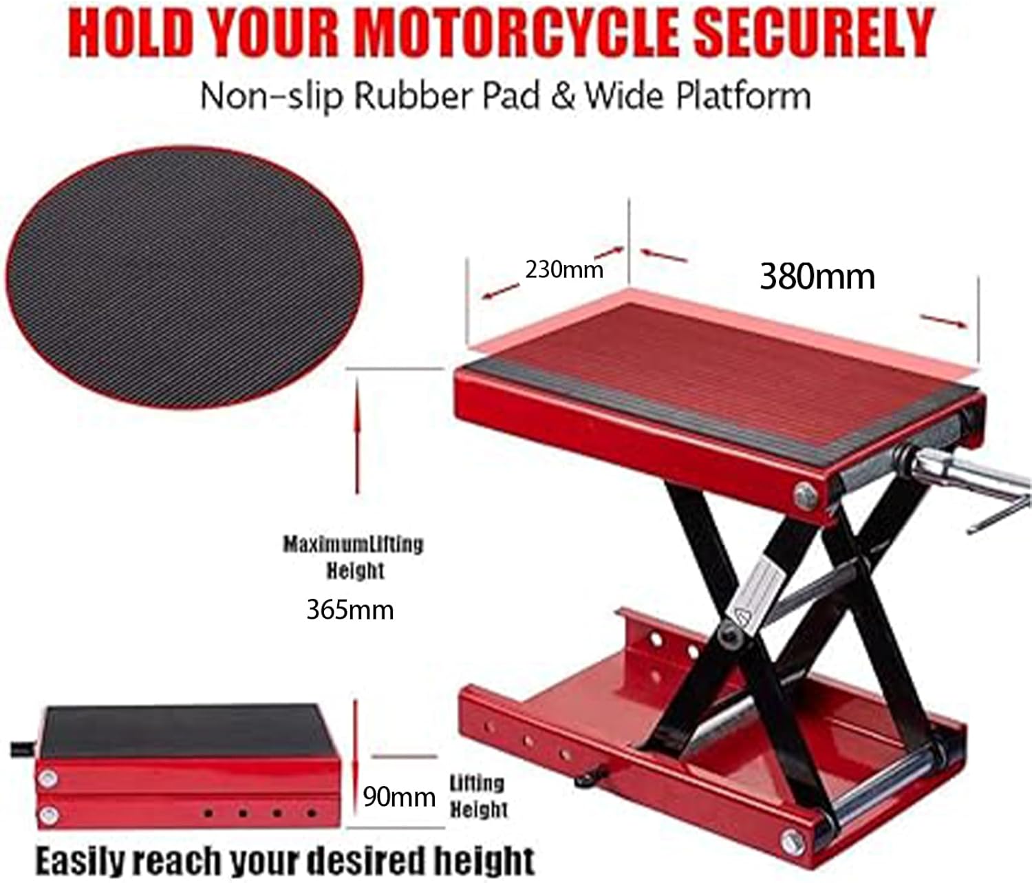 Motorcycle Lift 500 kg, Motorcycle Steel Scissor Jack, X-Shaped Reinforced Bracket, Height-Adjustable Repair Stand for ATVs and Off-Road Vehicles