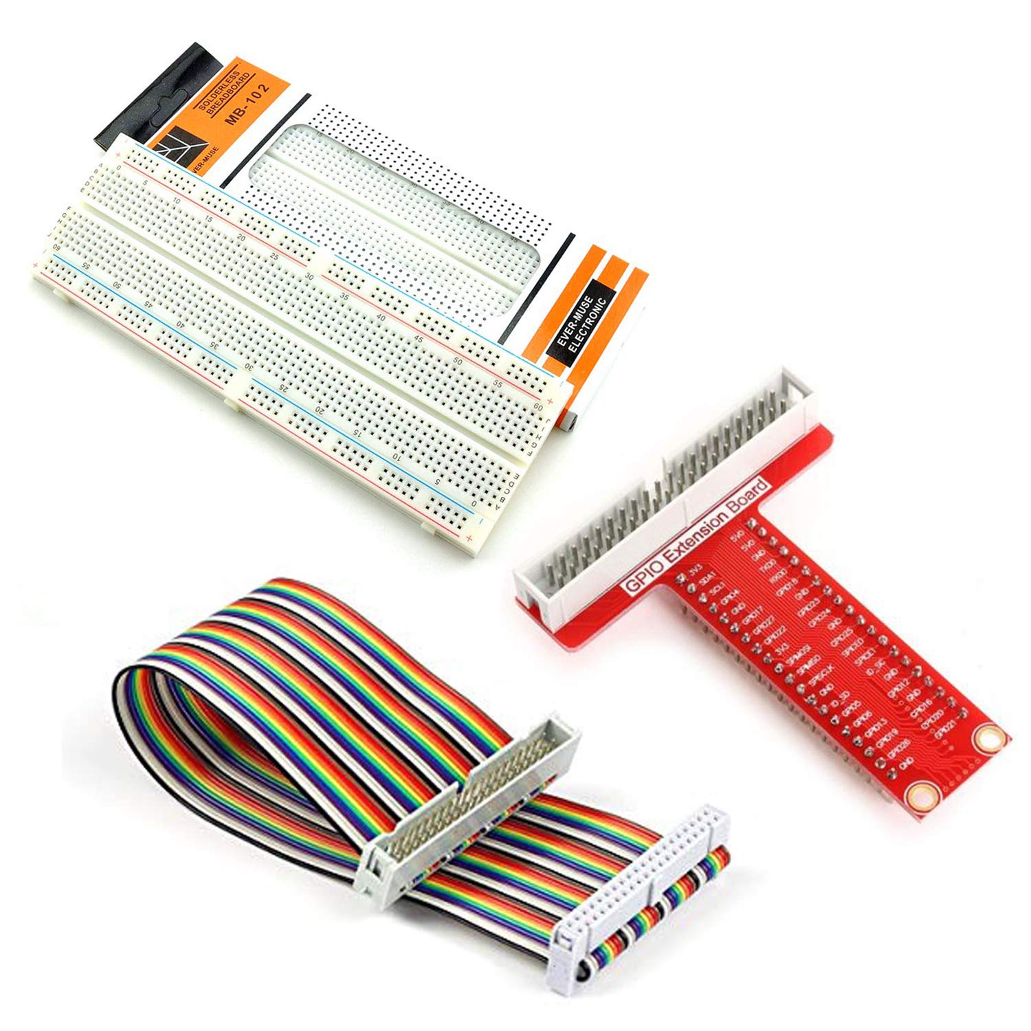 REES52 T Type GPIO Breakout board for Raspberry Pi 3 2 Mode B/B+ with 830 tie-points Breadboard and 40 Pin Rainbow Cable (B07PH723HD) Amazon Price History, Amazon Price Tracker