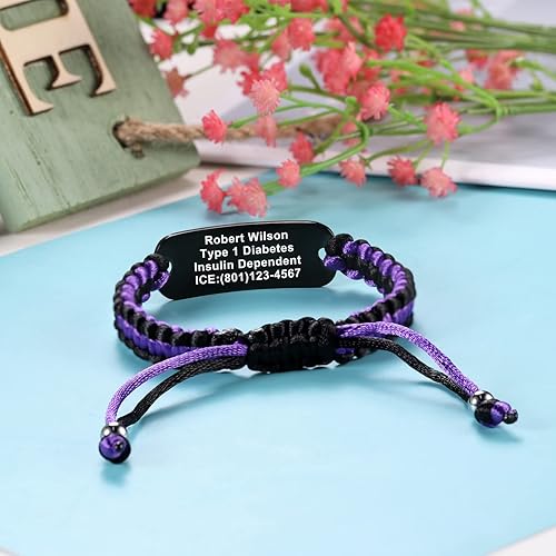 Miniatura 5 de Pulseras personalizadas de identificación médica para mujeres y hombres  Pulsera de emergencia médica de acero inoxidable chapado en negro  Pulsera