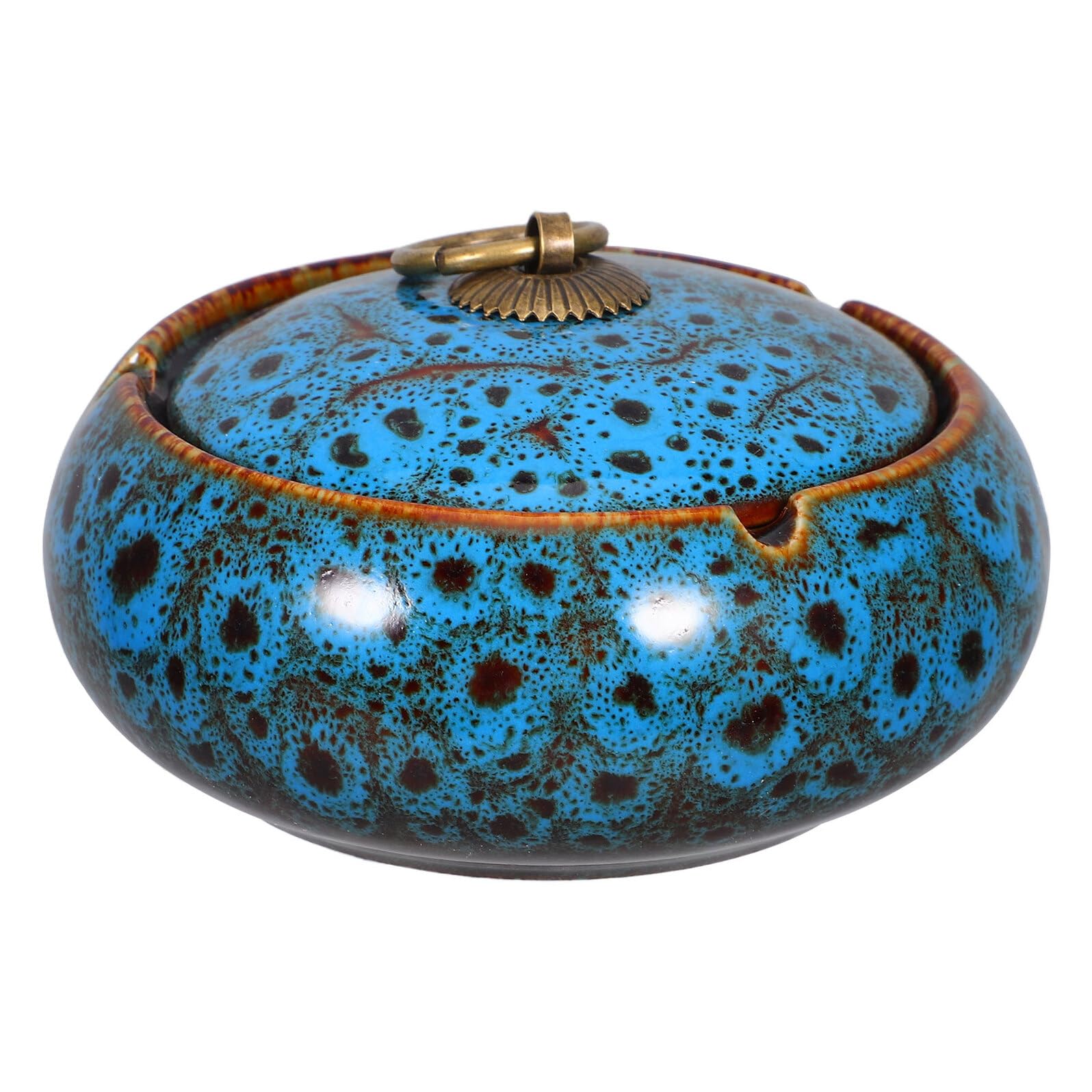Cendrier céramique bleu avec couvercle coupe-vent pour maison et balcon