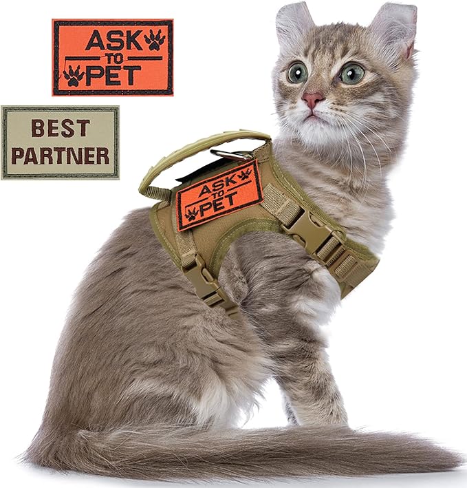 Tactical Large Cat Harness for Walking, Adjustable Escape Proof Pet