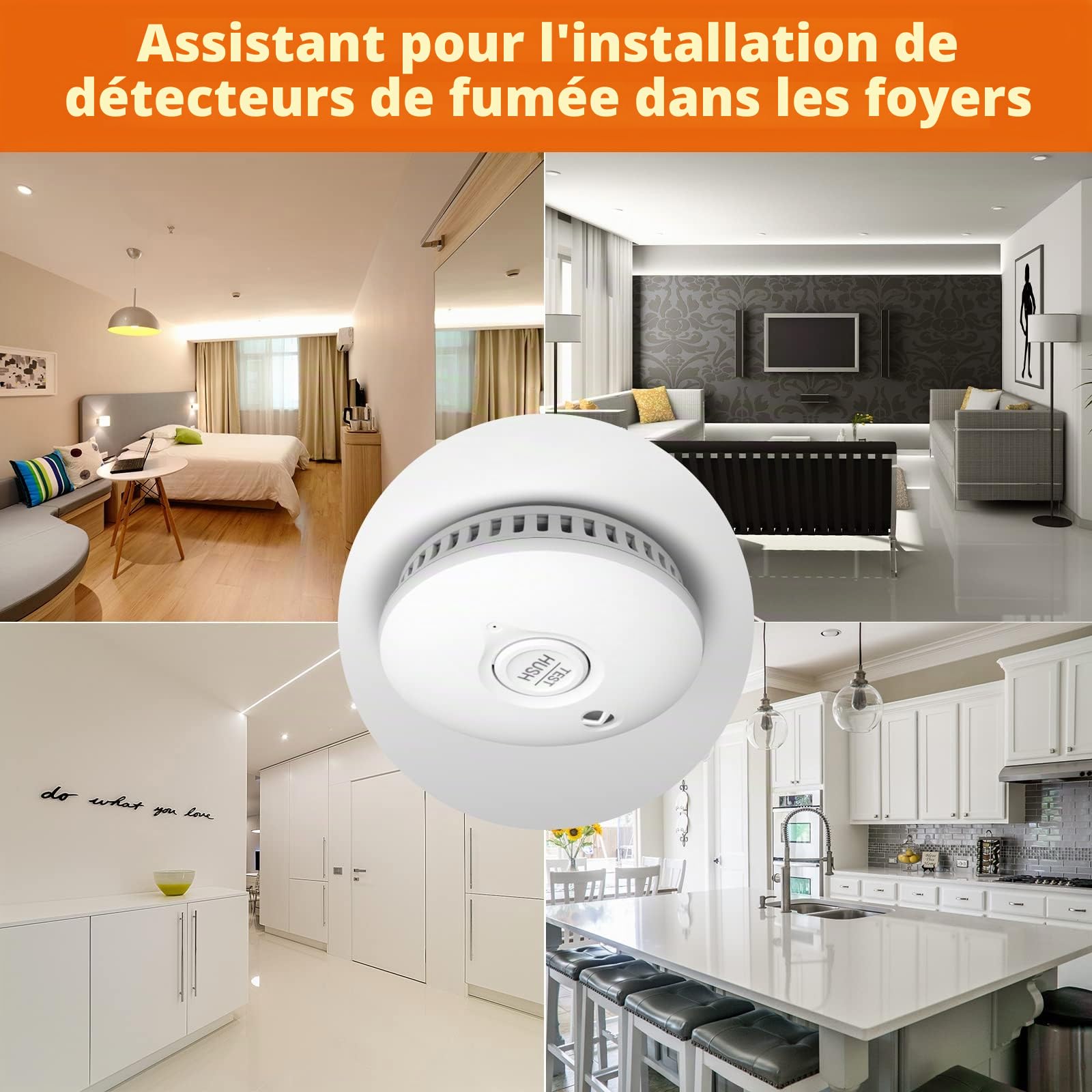 Détecteur de fumée avec Pile 10 Ans | Détecteur Incendie avec Fonction Silence et autotest Capteur photoélectrique, certifié Q DIN EN14604,4 pièces