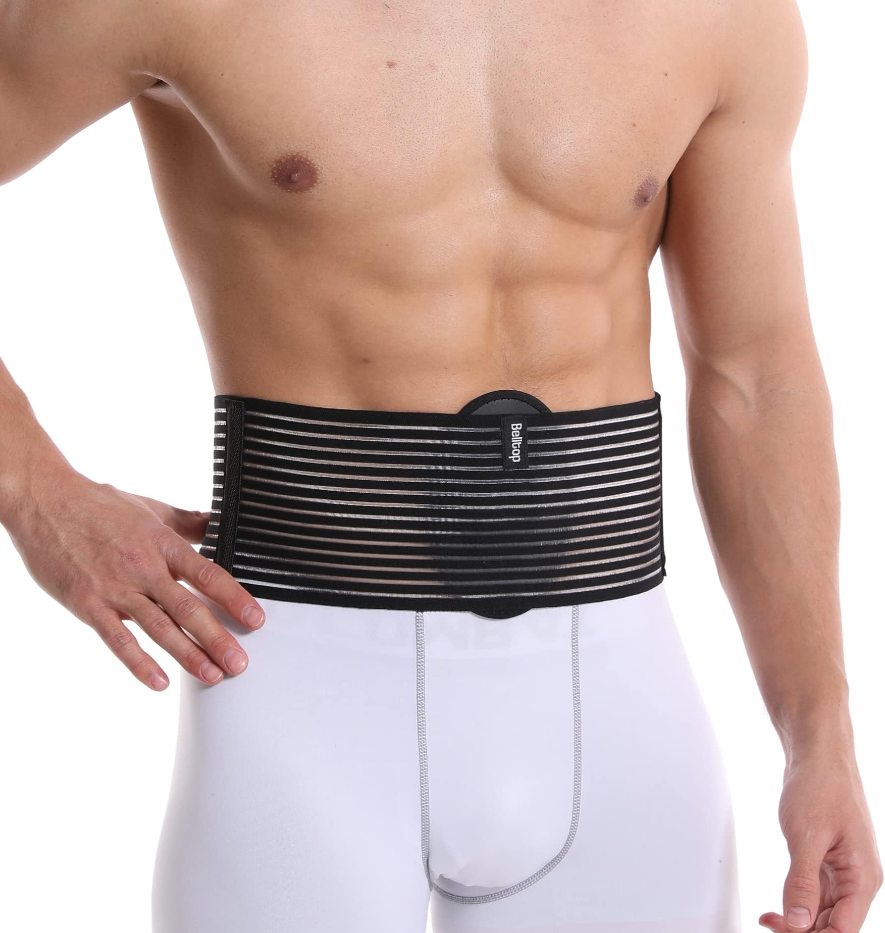 Umbilical Hernia Belt for men & women. Abdominal Binder - compression pad for naval (double thickness). Hernia support belt: ventral, incisional, epigastric, belly button hernias. Prevention aid (S/M)