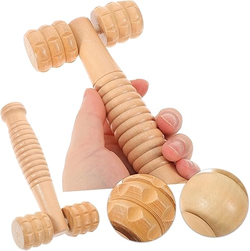 Miniatura 9 de Rodillo de masaje de pie trasero de mano, herramienta de terapia de madera para acupunto rodillo de pierna masajeador de relajación para viajes en