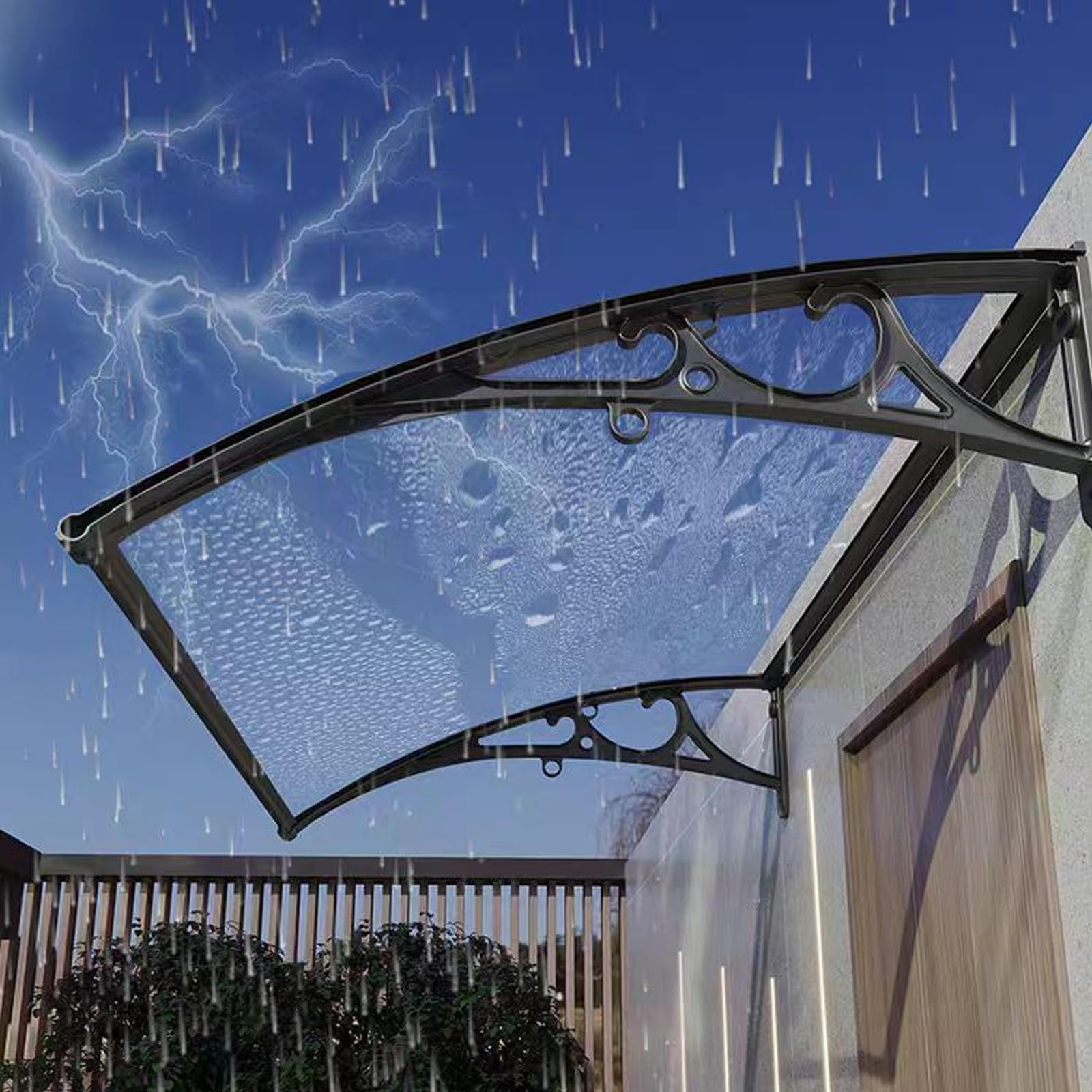 Transparentes Aluminium-Türvordach, UV-Schutz, 99 %, 4 Farben, schlankes Design, 120 x 120 cm / 47x47in, strapazierfähiges Polycarbonat und Aluminium, stilvolle Eingangsabdeckung.