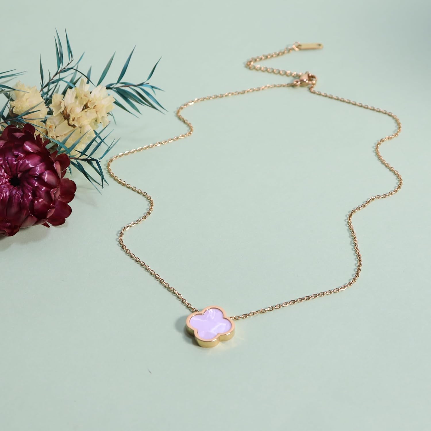 3 PC Set 18K Gold Plated Clover Necklace Bracelets Earrings Dainty Four Leaf Clover Bracelets For Women Clover Earrings Birthday Christmas Day Gift - Image 2