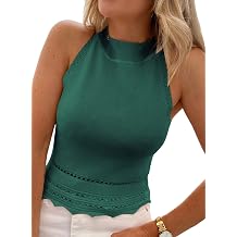 EVALESS Womens Tank Tops Summer Ribbed Knit Racerback High Neck Halter Crop Tops Blouses Sleeveless Slim Basic Cami Shirts