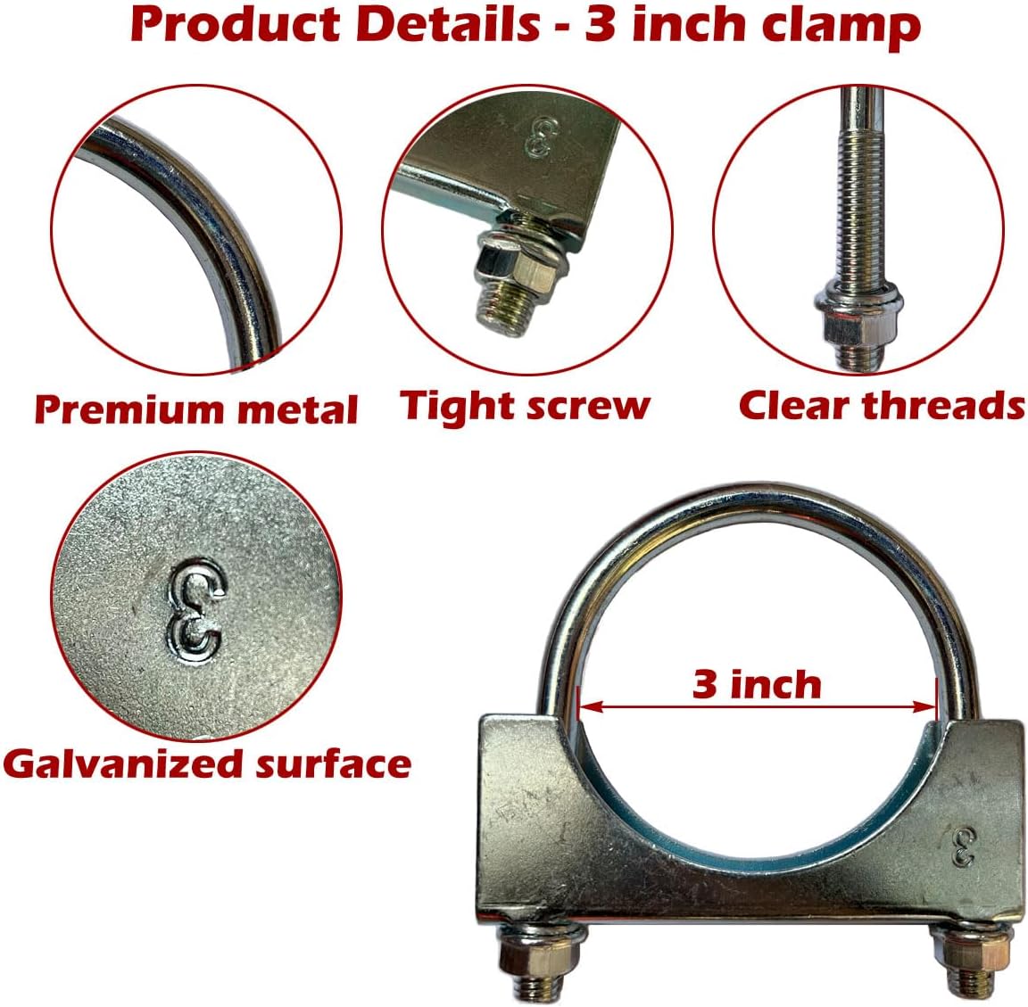 1 Pack Exhaust Pipe Hanger to Fit 3'' TailPipe, 2pcs Kit of Swivel Exhaust Hanger and 3 inch U-Bolt Exhaust Clamp, Universal Tailpipe Bracket U-bolt Exhaust Muffer Clamp (3 inch)