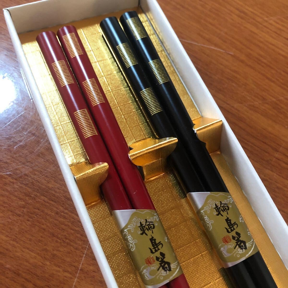 Amazon.co.jp: 輪島塗 夫婦箸 箸 塗箸 金彩 市松模様 滑らない箸