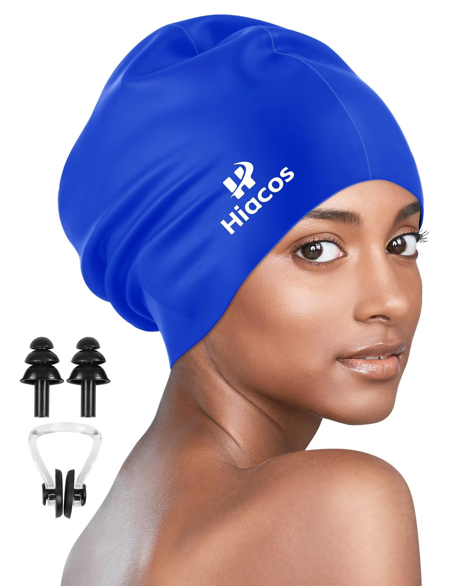 Large Swim Cap for Women Men Adults, Silicone Swimming Cap for Long Hair, Waterproof Swim Hats Bathing Caps to Keep Hair Dry