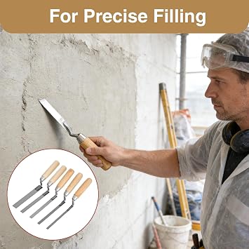 SarMee 5 Pcs Stainless Pointing Trowel Set, 6/8/10/12/15 mm Finger Pointing Tool for DIY Brick Gap Repairs (5)
