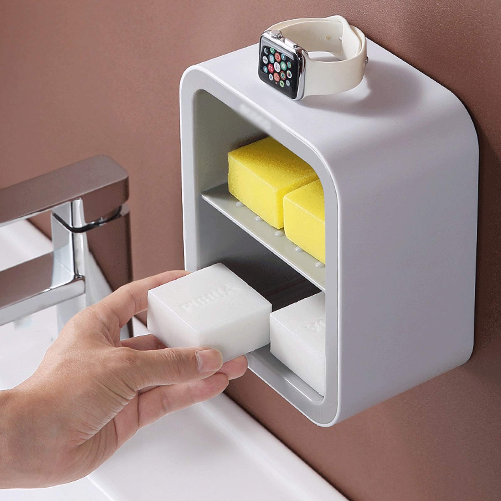 Jabonera/Jaboneras El plato de plástico montado en la pared puede ahorrar espacio, y el recipiente de jabón de múltiples capas en el baño se puede utilizar en familias, hoteles y dormitorios Bandeja d