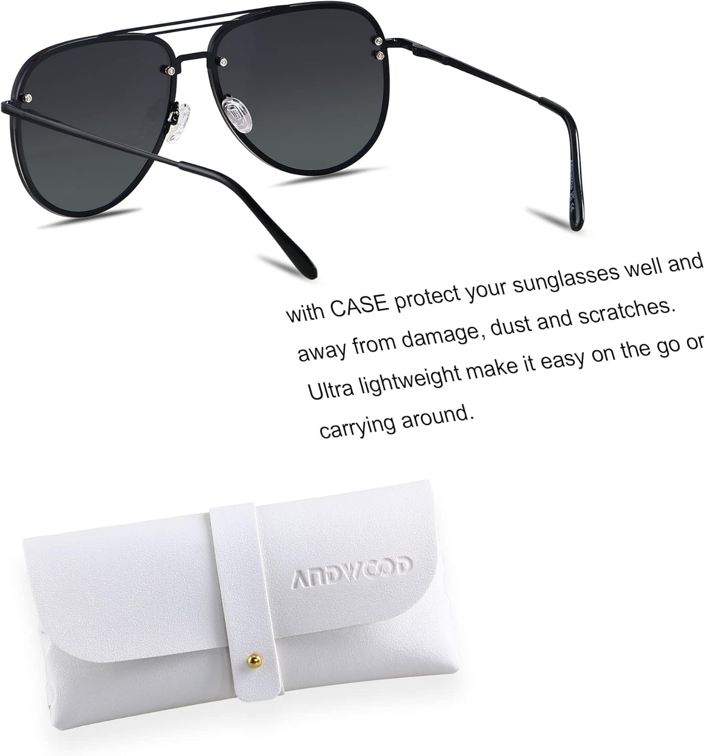 ANDWOOD Oversized Aviator Sunglasses for Women Men Big Large Rimless Metal Frame with Spring Hinges - Image 2