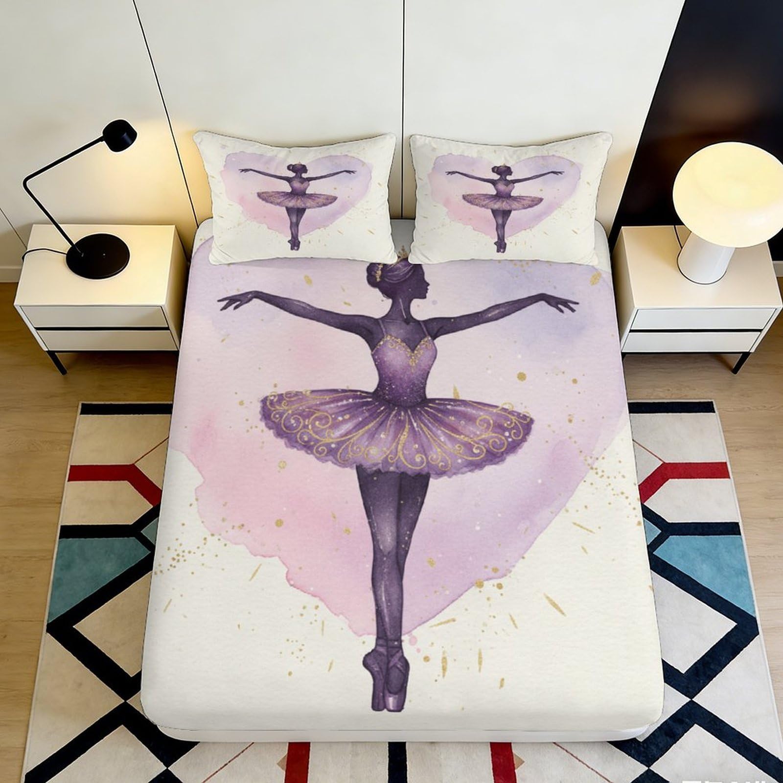 Pnayamiorkfel Style-6 3D Printed Purple Ballet Dancer Fitted Sheet Microfiber Soft Artistic Ballerina Bed Cover For Bedroom Dorm Mattress Decor 90X200x25cm