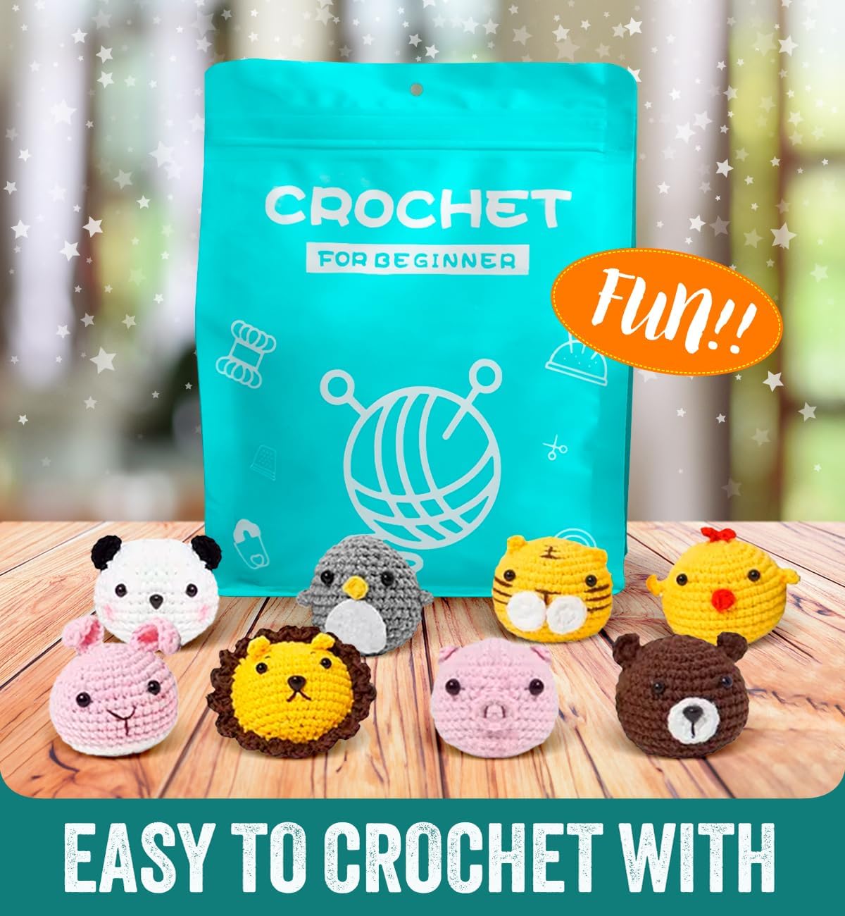 8Pcs Crochet Kit for Beginners With Step by Step Videos, Animal Knitting Kit for Adults, Family Days Craft Project, Starter Set