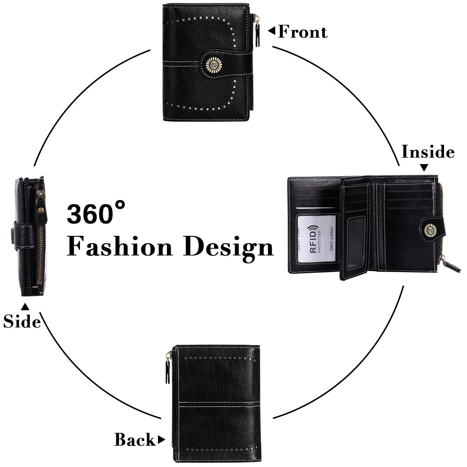 HUA ANGEL Donna Lunga Clutch Portafoglio Grande Capacità Cerniera Portamonete Borsa per Cellulare Pelle PU Pochette da Polso con Multiple Slot per Schede Carte di Credito Contanti Fatture