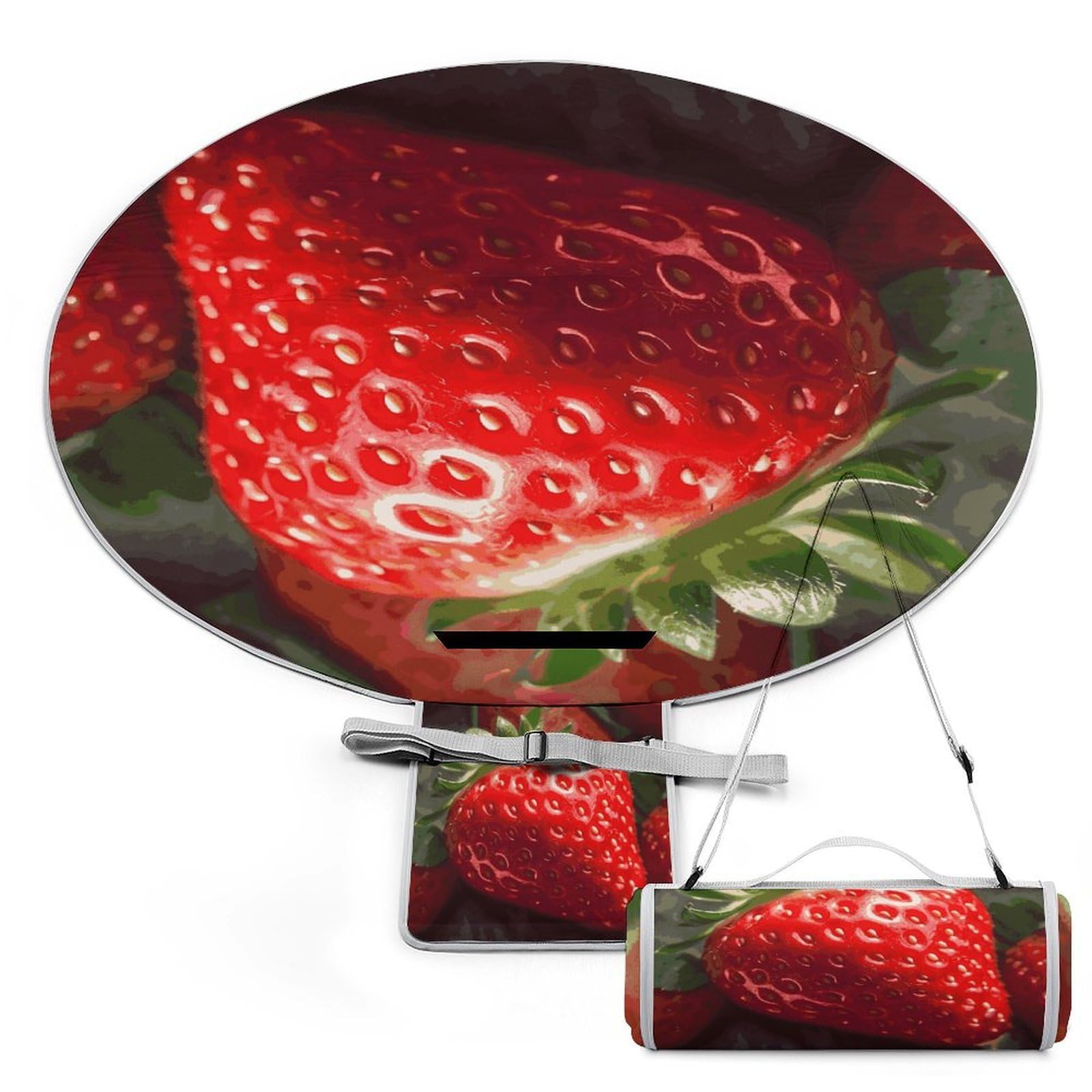 Strawberry2 koce piknikowe, okrągłe, składane, lekkie, plażowe, wodoodporny, na zewnątrz, na wiosnę, lato, kemping, do parku, trawy podróżnej