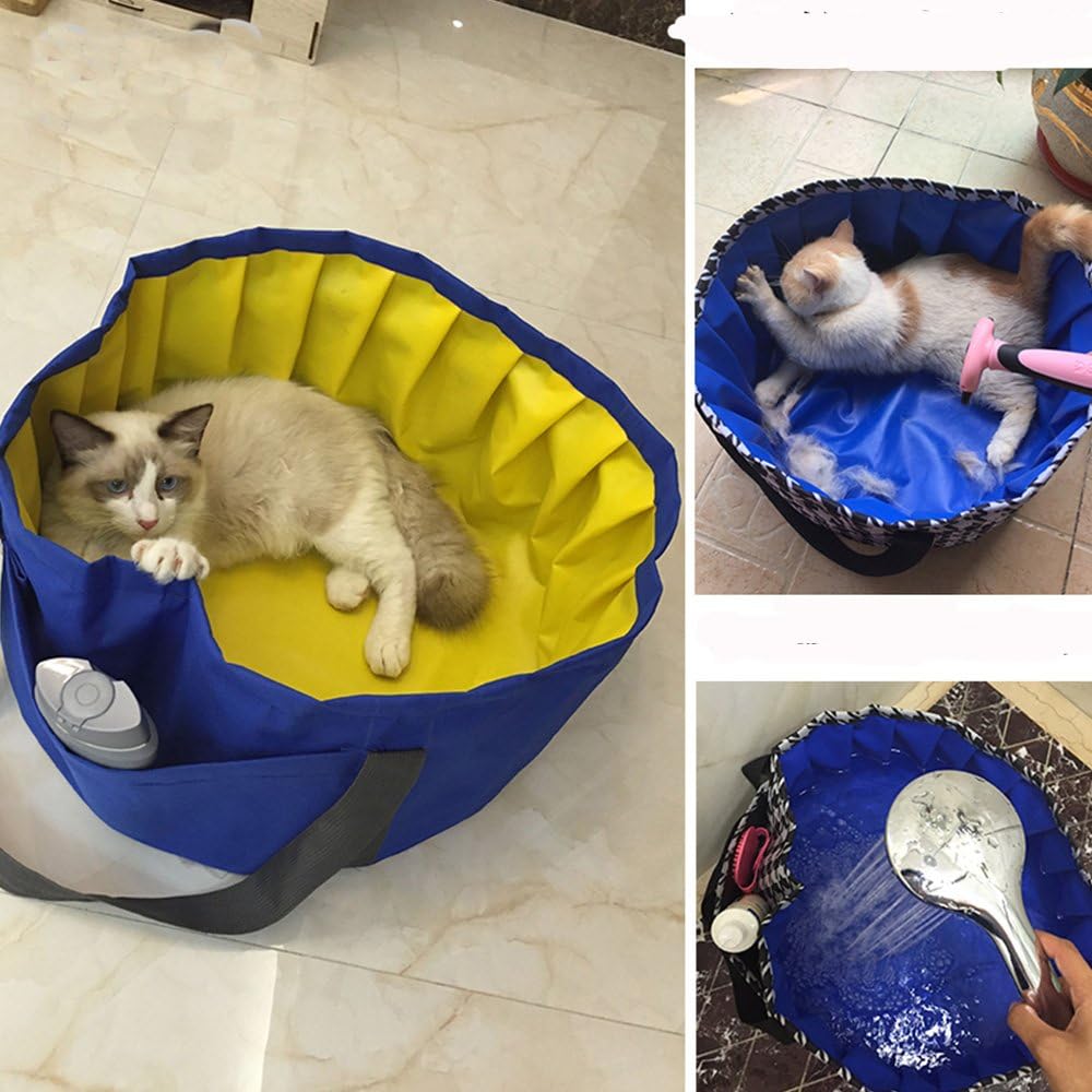 ELEOPTION® Foldable Cats Swimming Pool Bathing Tub Portable Pet Dogs Bathtub Wash Tub for Small Dogs and Cats (Blue)