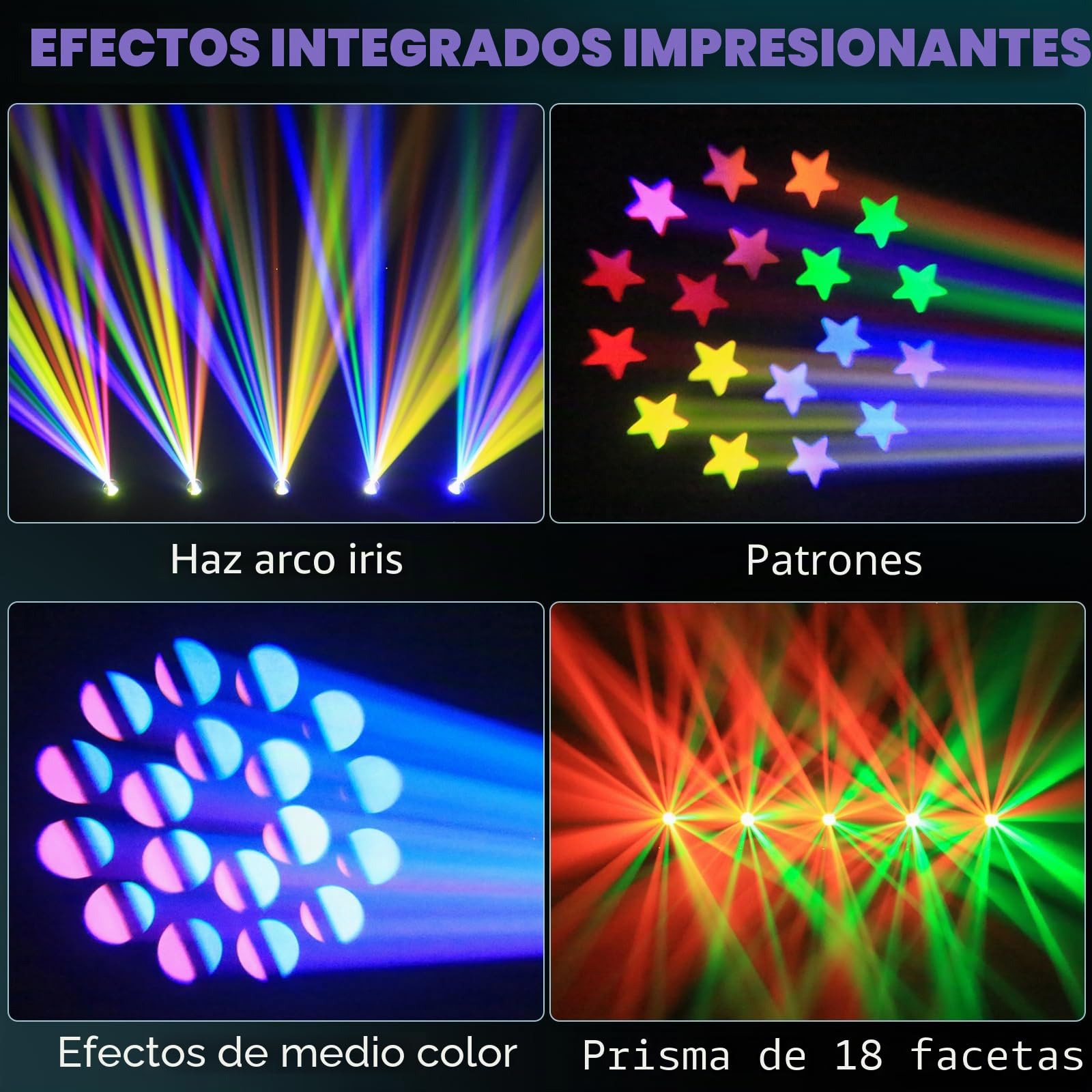 2PCS Foco de Cabeza Móvil de 200W, Luz LED RGB para Escenario con 18 Prismas 7+1 Colores 11+1 Patrones d-mx512 Control de Sonido para Clubes Fiestas Conciertos Discotecas DJ Navidad