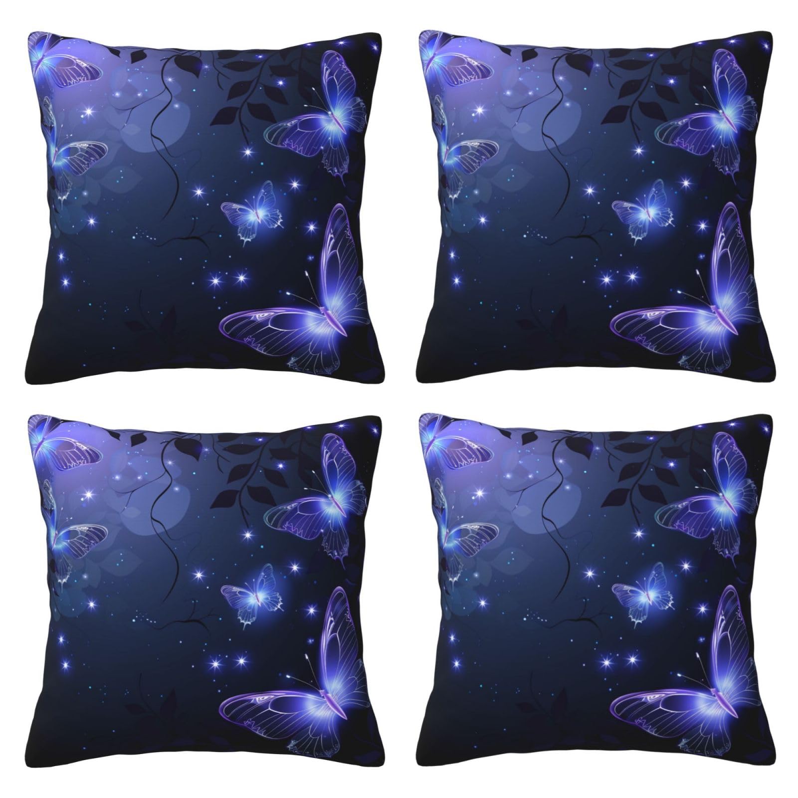 Background with Night Butterflie Throw Pillow Cases 4 Pack Square Pillowcases Super Soft Pillow Protectors With Zipper for Couch Livingroom Sofa Bed Office Car,40x40 CM