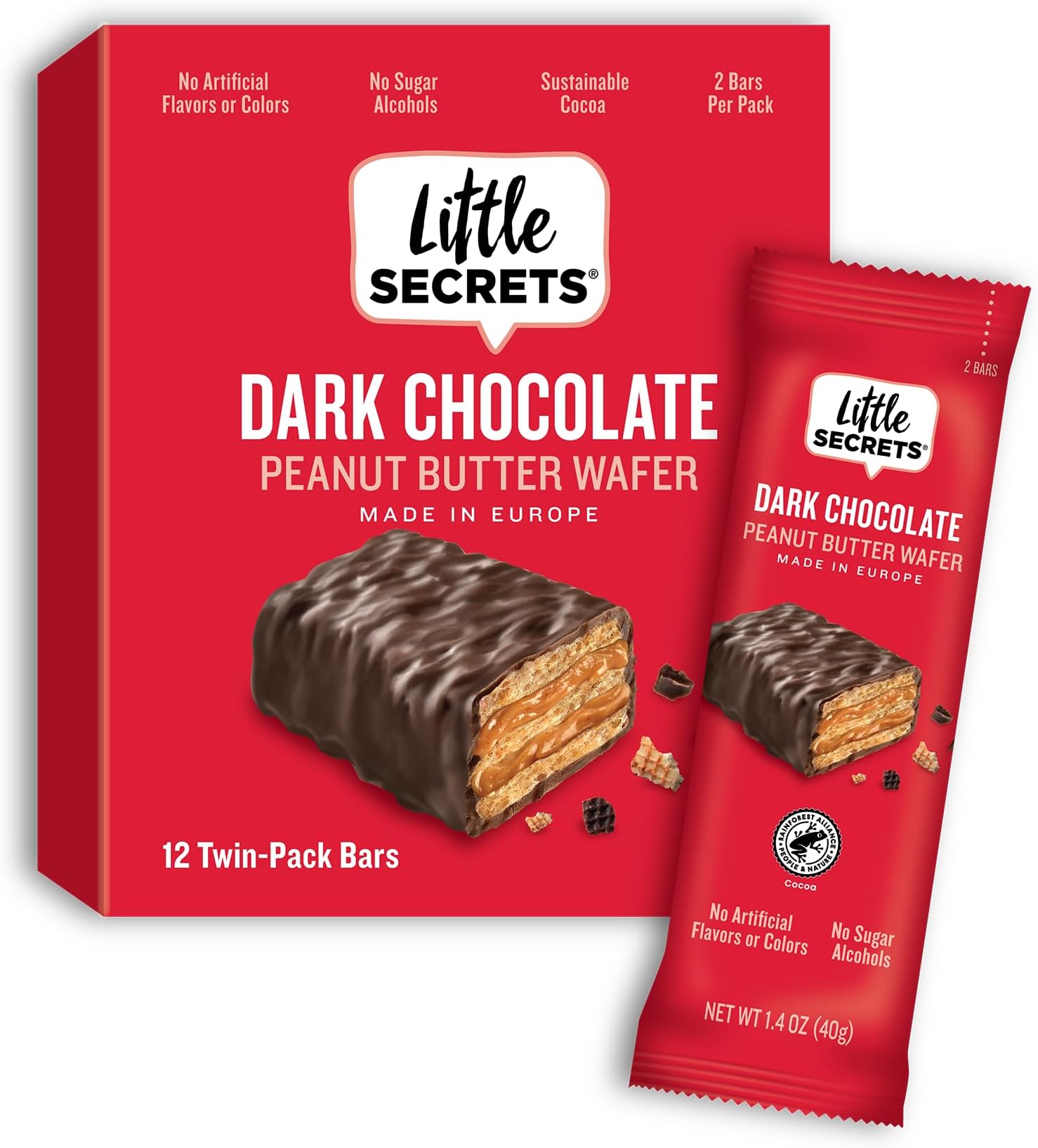 Little Secrets Dark Chocolate Peanut Butter Crispy Wafers || Made in Europe | Nothing Artificial & No Sugar Alcohols | Sustainable Cocoa (1.4 Ounce (Pack of 12))