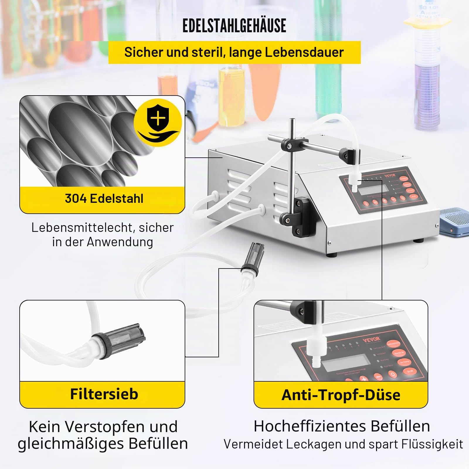 VEVOR GFK-160 Füllmaschine Flüssigkeit 2ML-3500ML 30W Liquid Filling Machine Abfüller Flüssigkeitsabfüllmaschine