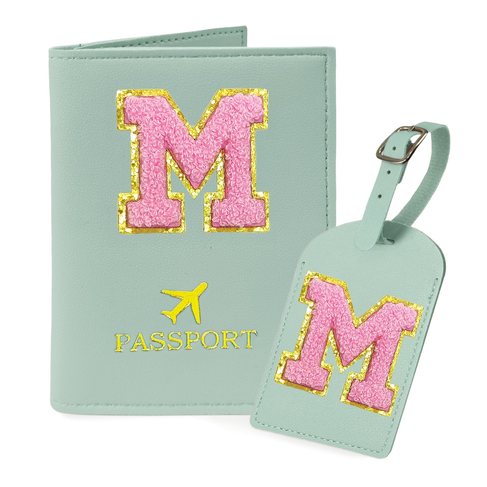Initial Passport Cover Luggage Tag Set Letter Passport Holder Airplane Cruise Travel Essentials Vacation Traveling Accessories Personalized Gifts for Women Teen College Girls Teal M-image-33