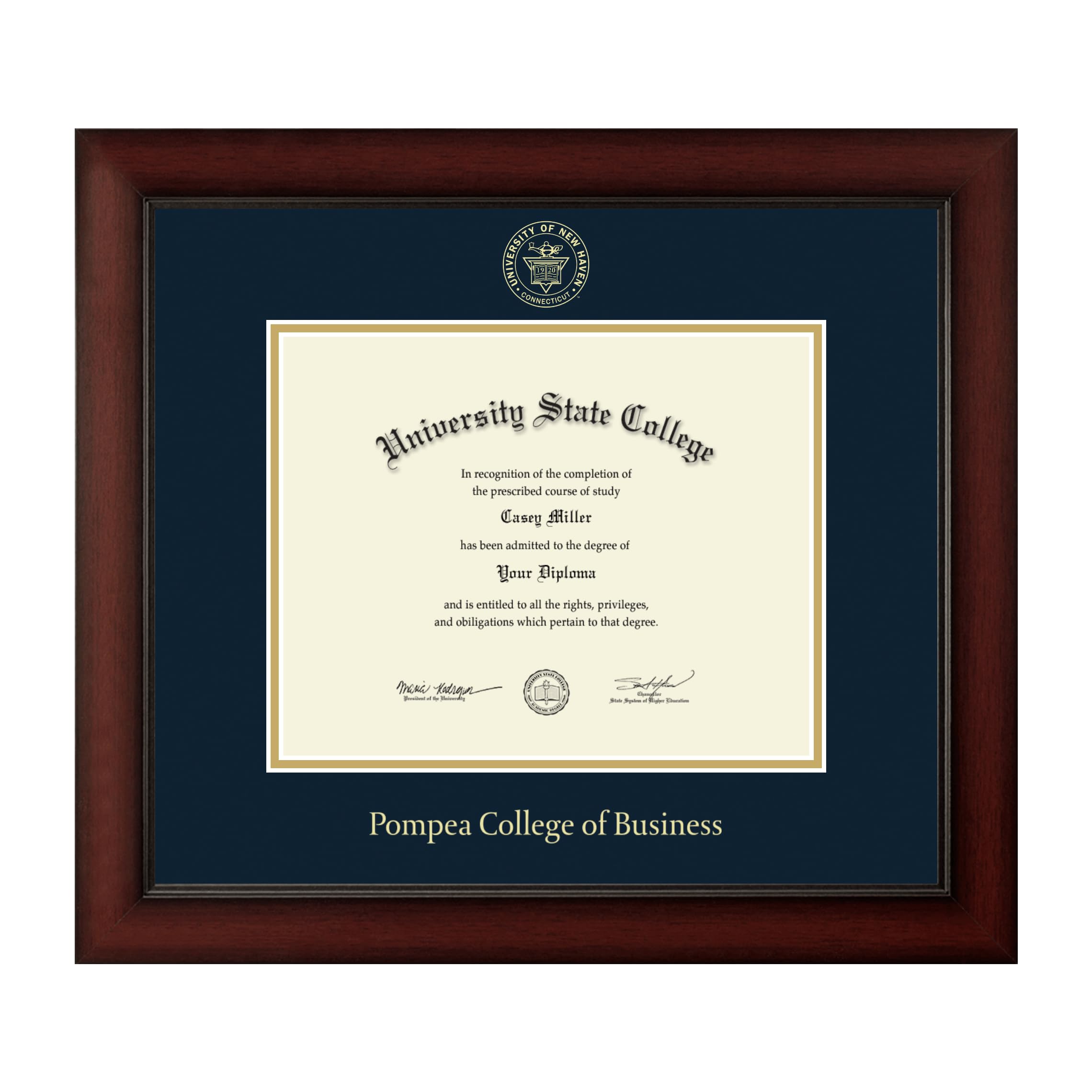 FramerlyFramerly - University of New Haven Pompea College of Business 10" W X 8" H Diploma Frame - Fits An Associate's, Bachelor's and Master's - Gold Embossed Diploma Frame