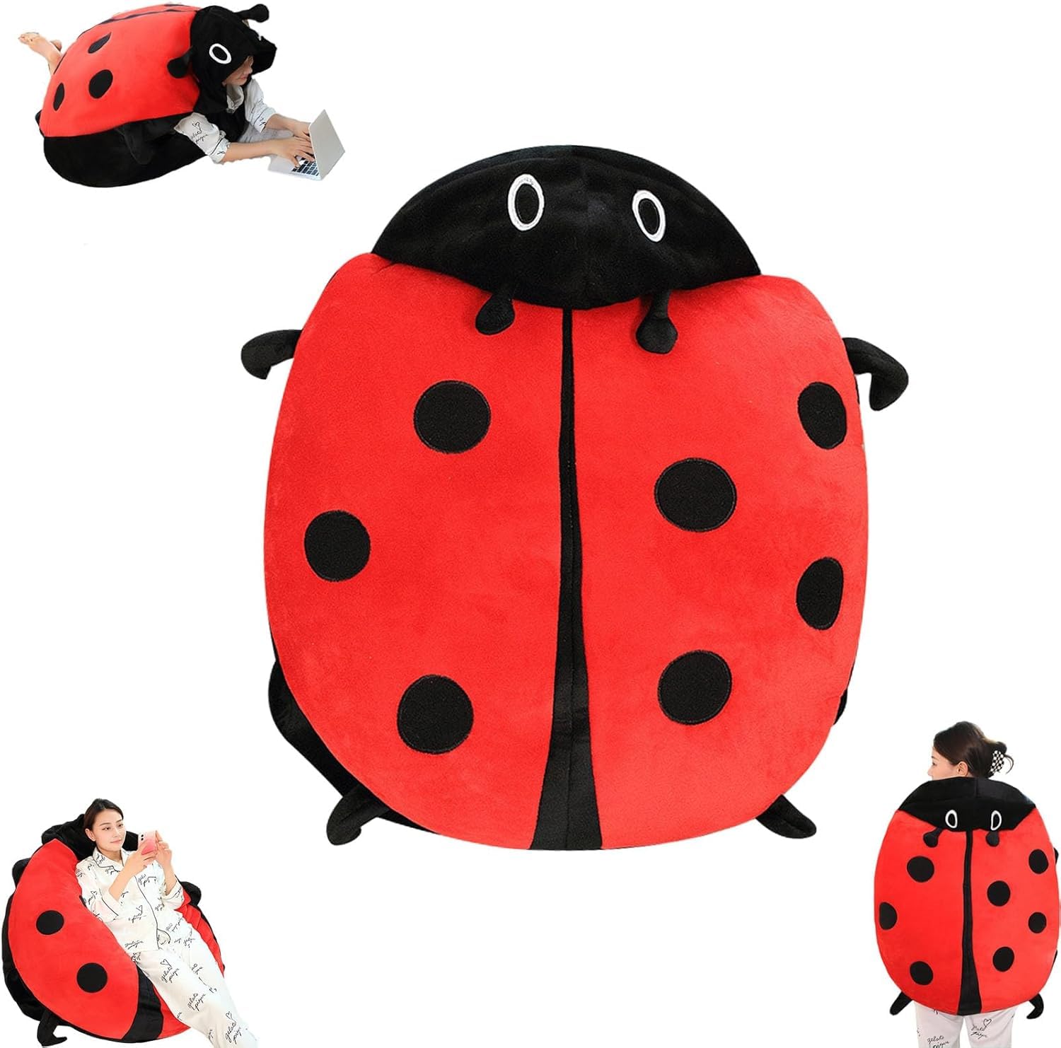 Lady Bug Pillow Wearable Ladybug Pillow Cute Warm Sleeping Wearable Plush Removable Oversized Giant Ladybug Cushion for Children and Adults