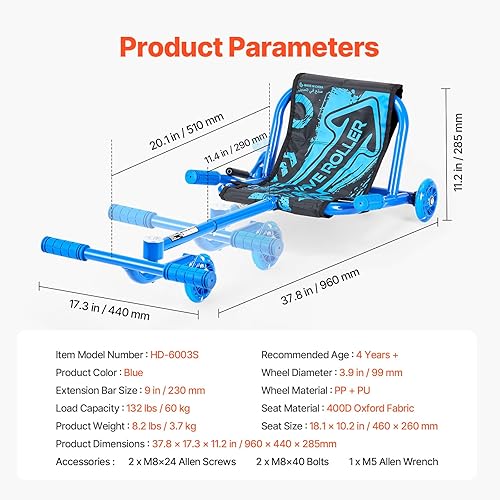 Miniatura 8 de VEVOR Patinete para montar, capacidad de carga de 132 libras, oscilación de lado a lado para un paseo increíble, alimentado por movimiento en
