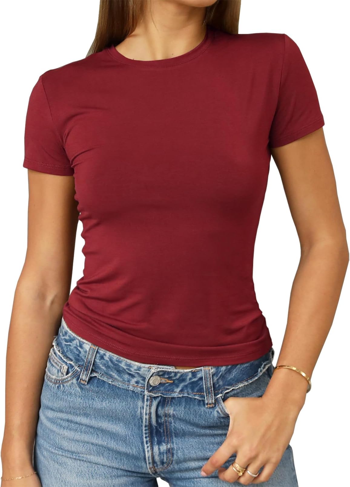 Women's Casual Basic Going Out Crop Tops Slim Fit Short Sleeve Crew Neck Tight T Shirts