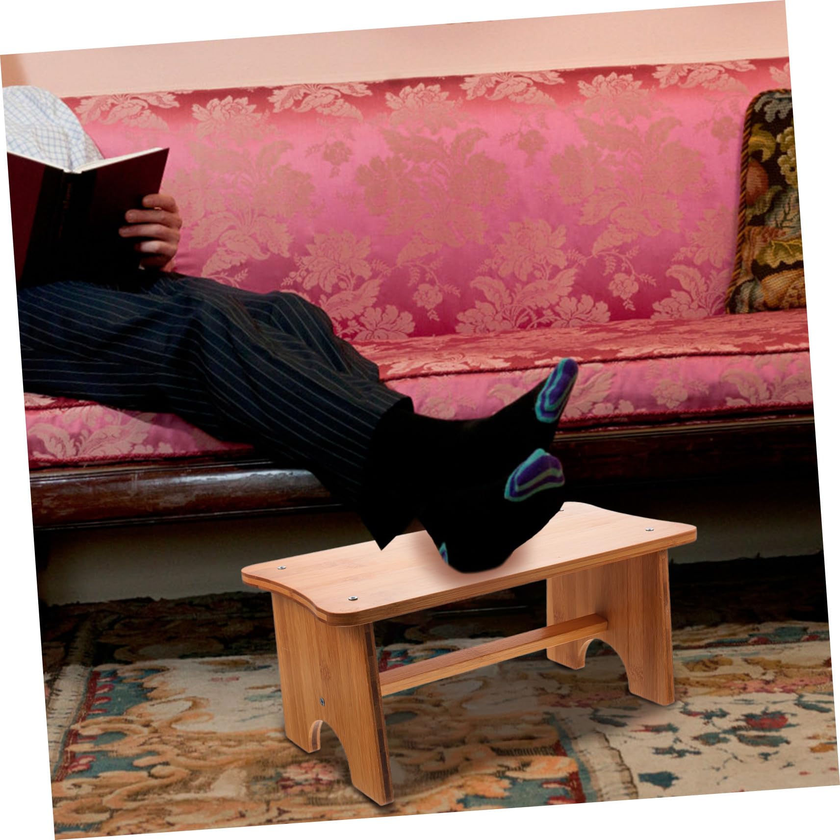 ABOOFAN Poggiapiedi in Legno Ergonomico per Adulti Sgabello Antiscivolo e Compatto per Ufficio e Casa Supporto Comfort e Benessere Gambe