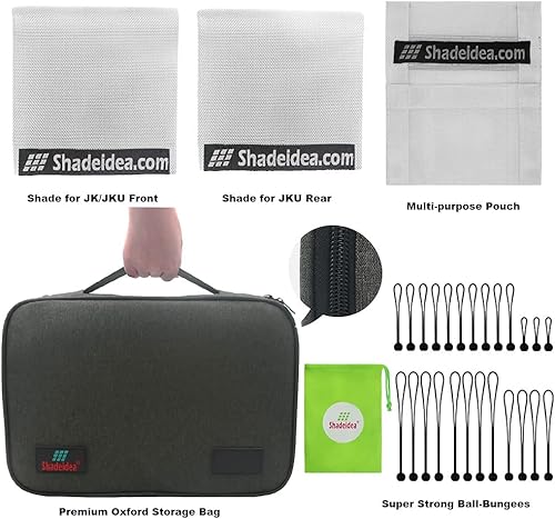 Miniatura 5 de Shadeidea - Parasol para Jeep Wrangler, JK de 4 puertas, parte frontal y trasera, cubierta JKU de malla blanca, bloqueador UV con bolsa de agarre