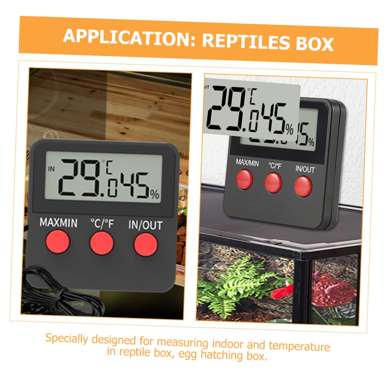 POPETPOP 2juegos Termómetro Higrómetro para Reptiles Accesorios para Acuarios de Tortugas y Lagartos Medidor de Temperatura y Humedad Digital Termómetro para Huevos y Acuarios