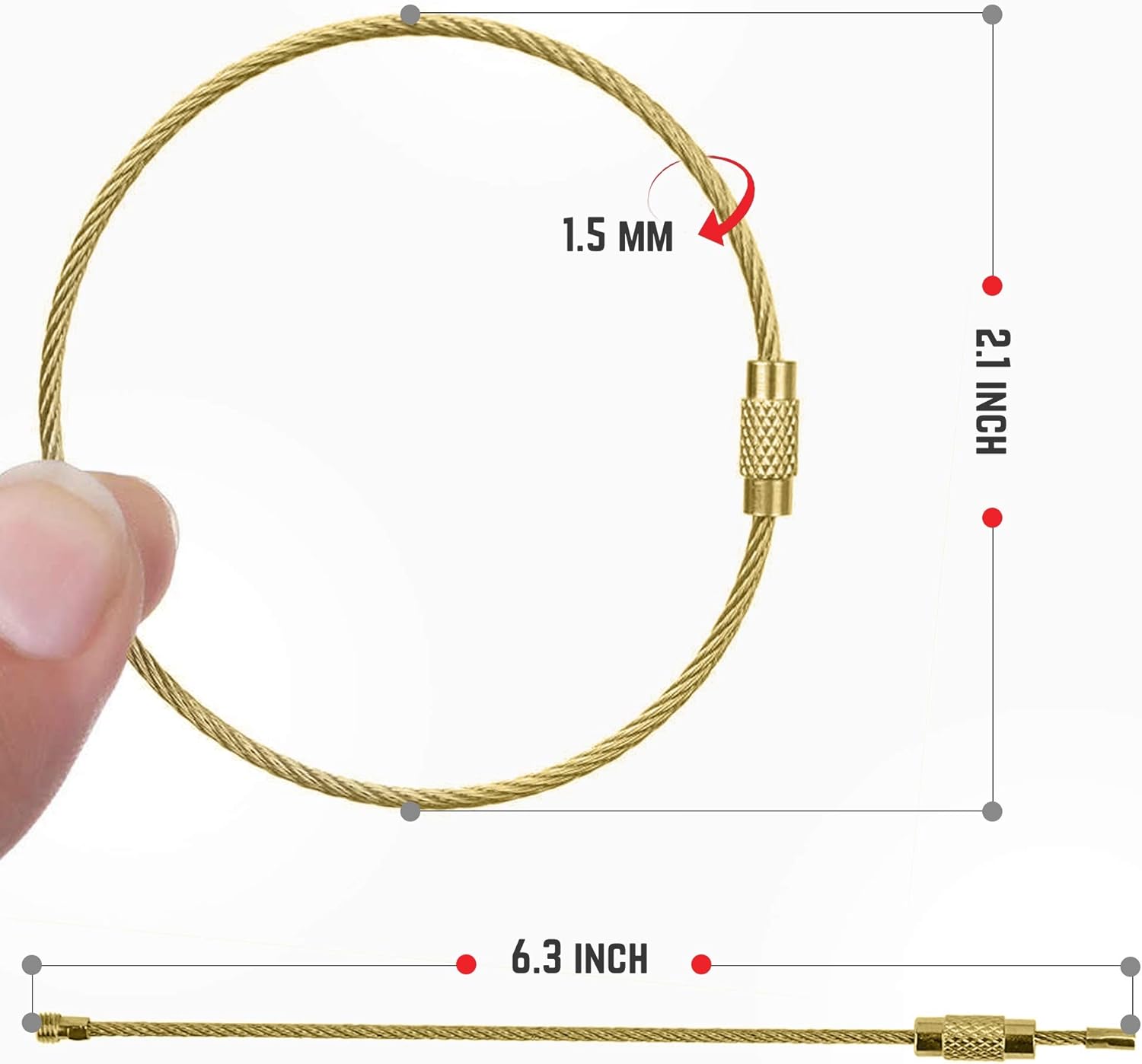 Silipac Stainless Steel Wire Keychain Cable, Twist-Lock 6.3" (16 cm) 2mm – Car Keyring, Luggage Tag, Carabiner – 4 Pack - Image 5