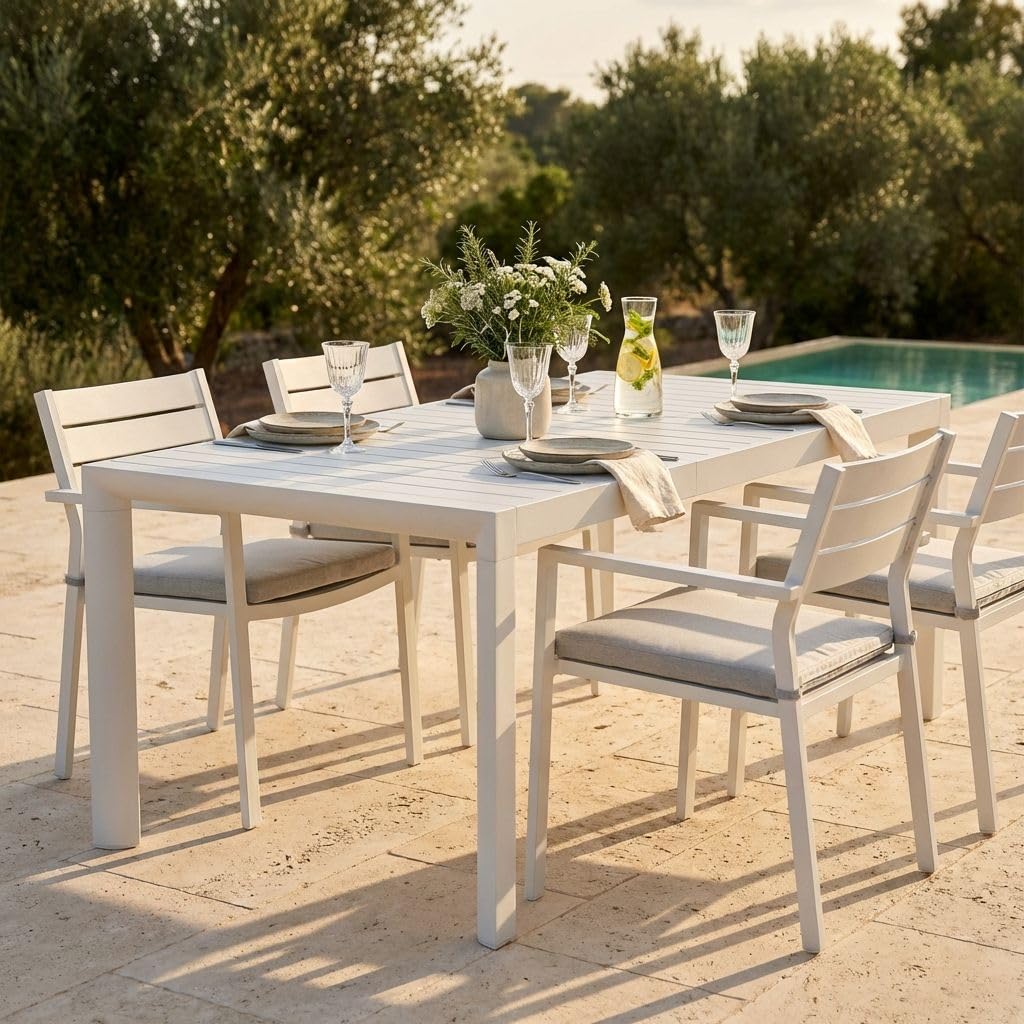milani home - tavolo da giardino allungabile, alluminio, 10 posti, bianco, piano 160/240 x 70 cm