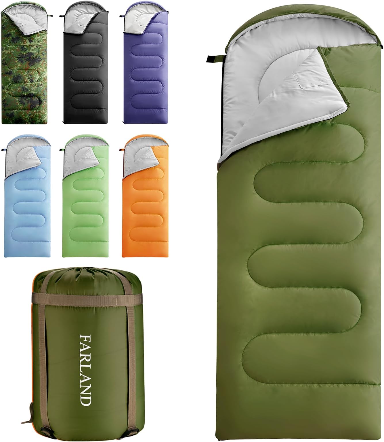 FARLAND Sleeping Bags Up to 14 F for Adults Teens Kids with Compression Sack Portable and Lightweight for 3-4 Seasons Camping Hiking Waterproof Backpacking and Outdoor