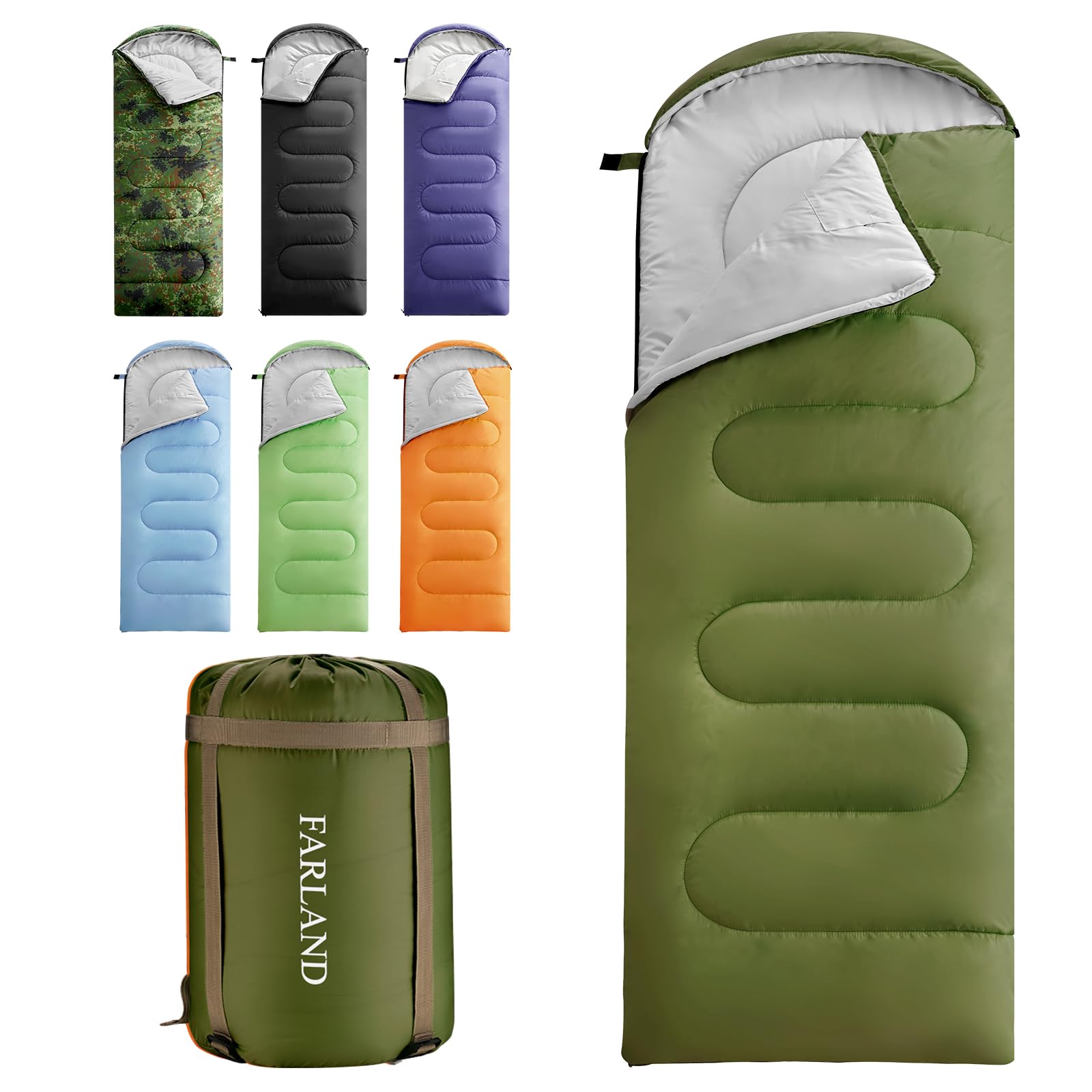 FARLAND Sleeping Bags Up to 14 F for Adults Teens Kids with Compression Sack Portable and Lightweight for 3-4 Seasons Camping Hiking Waterproof Backpacking and Outdoor