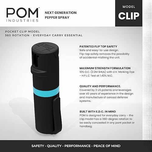 Miniatura 2 de POM - Gas pimienta con clip para bolsillo superior, aerosol con OC de máxima potencia para autodefensa, diseño táctico compacto y seguro, 25ráfagas,