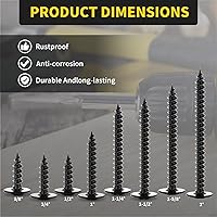 Vista 3 de Tornillos de madera de 1/2 pulgada, 160 piezas FIXLINK Premium Phillips de cabeza de cercha negros, tornillos autorroscantes con cabeza de cercha