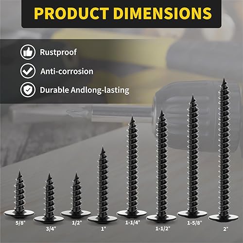 Miniatura 3 de Tornillos para madera de 12 pulgada, 160 tornillos de madera negra con cabeza de truss Phillips premium, electroforesis autorroscante, cabeza de