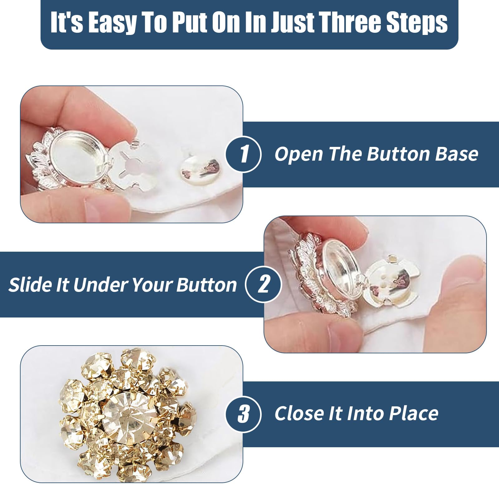 Set Di 4 Copribottoni Strass Donna - Fiore Con Cristalli, Staccabili, Argento E Oro, Per Abiti, Smoking E Accessori DIY