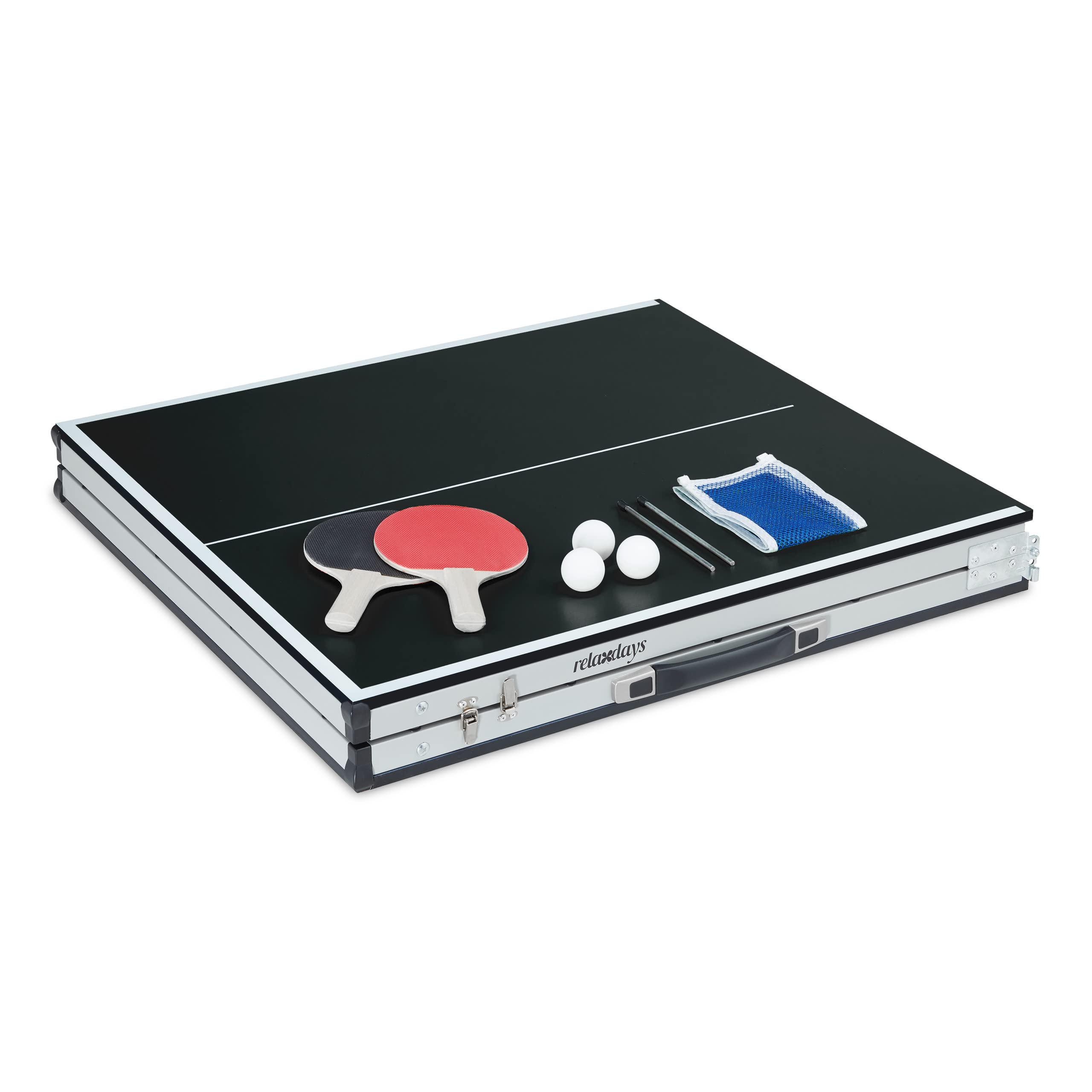 Relaxdays Table Tennis-de-Table d’intérieur, Pliant, lot, Filet, 2 Raquettes, 3 balles, HxLxP : 70 x 150 x 70 cm, Noir