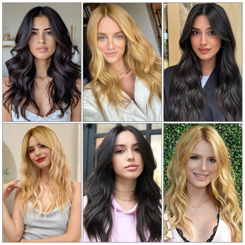 AUYAO Long Wave Wig for Women Synthetic Fiber Long Wavy Hair Wig Middle Part with No Bangs Curly Hair Wigs Fancy Dress Synthetic Hair for Party Costume Anime Halloween Christmas Carnival(Light Gold) - Image 2