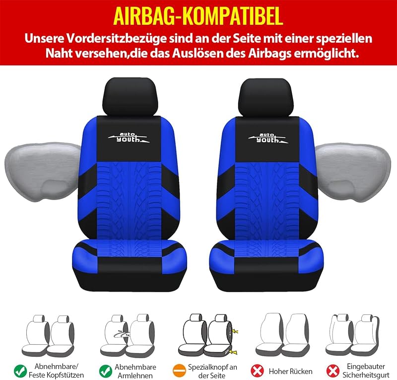 AUTOYOUTH Univerzális Autóülés Huzat Teljes Szett Kék Ülésprotektálás