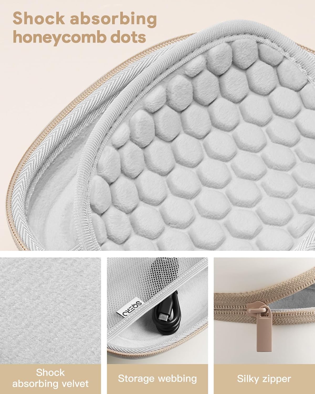 Case for Beats Studio Pro/Solo 4/Solo 3/Studio3 On-Ear Headphones, Portable Travel Hard Shell Storage Bag (Beige) - Image 4