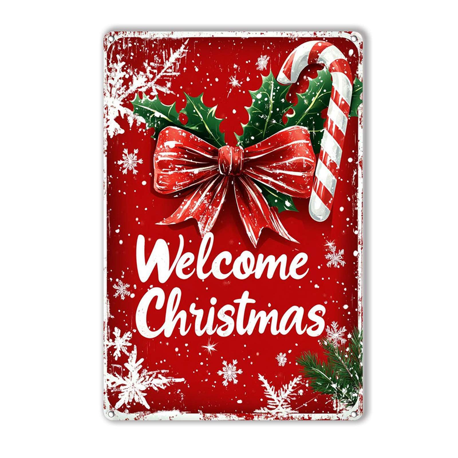 Anceky Merry Christmas Welcome Christmas Metal Sign Funny Tin Sign Retro Wall Decor For Home Garage Bar Outdoor Window 12×16 Inch