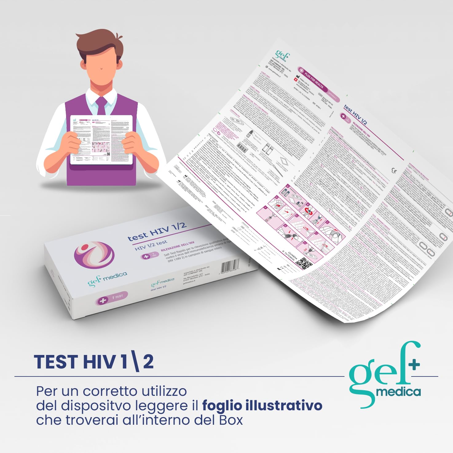 Gef Medica® 2x Autotest HIV‑1/2 Rapidi – Kit IgG/IgM a Casa 10 min | Rileva Anticorpi, Uso Riservato, CE