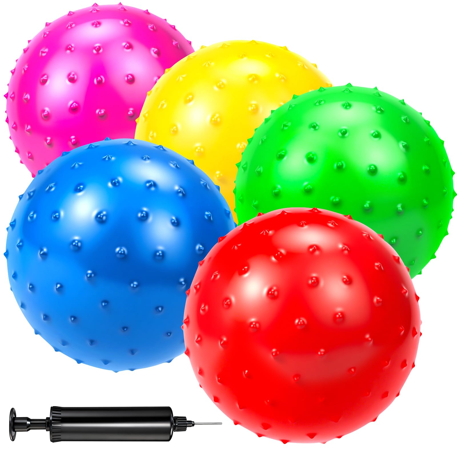 Ynanimery Soft Balls for Kids, 9" Inflatable Baby Ball 5 Pack Colorful Soft Massage Stress Balls, Sensory Toys Bouncy Balls Indoor Outdoor Games