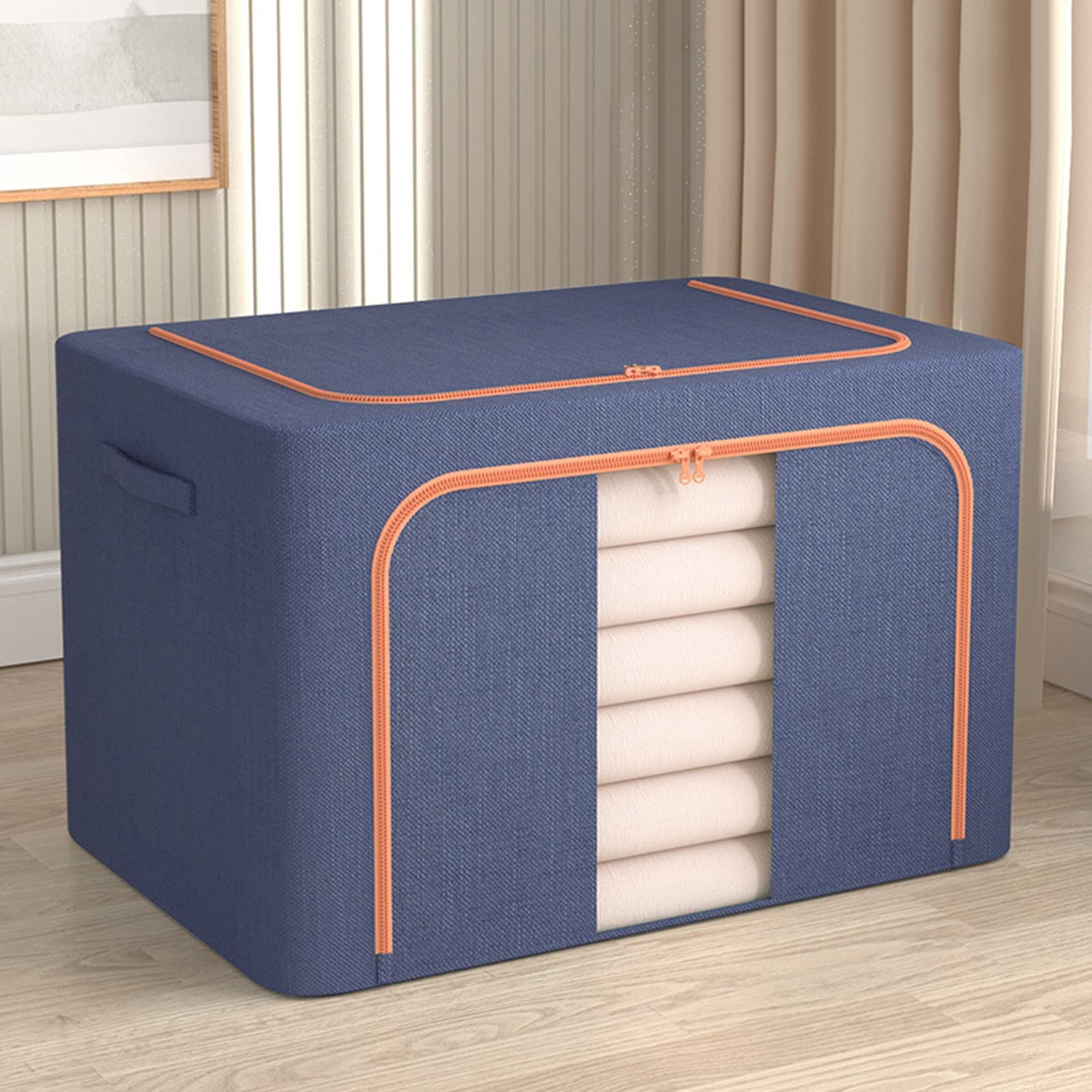 24L Borse portaoggetti blu per vestiti con coperchi: organizer per piumino, chiusura con cerniera, finestra trasparente - Contenitori pieghevoli